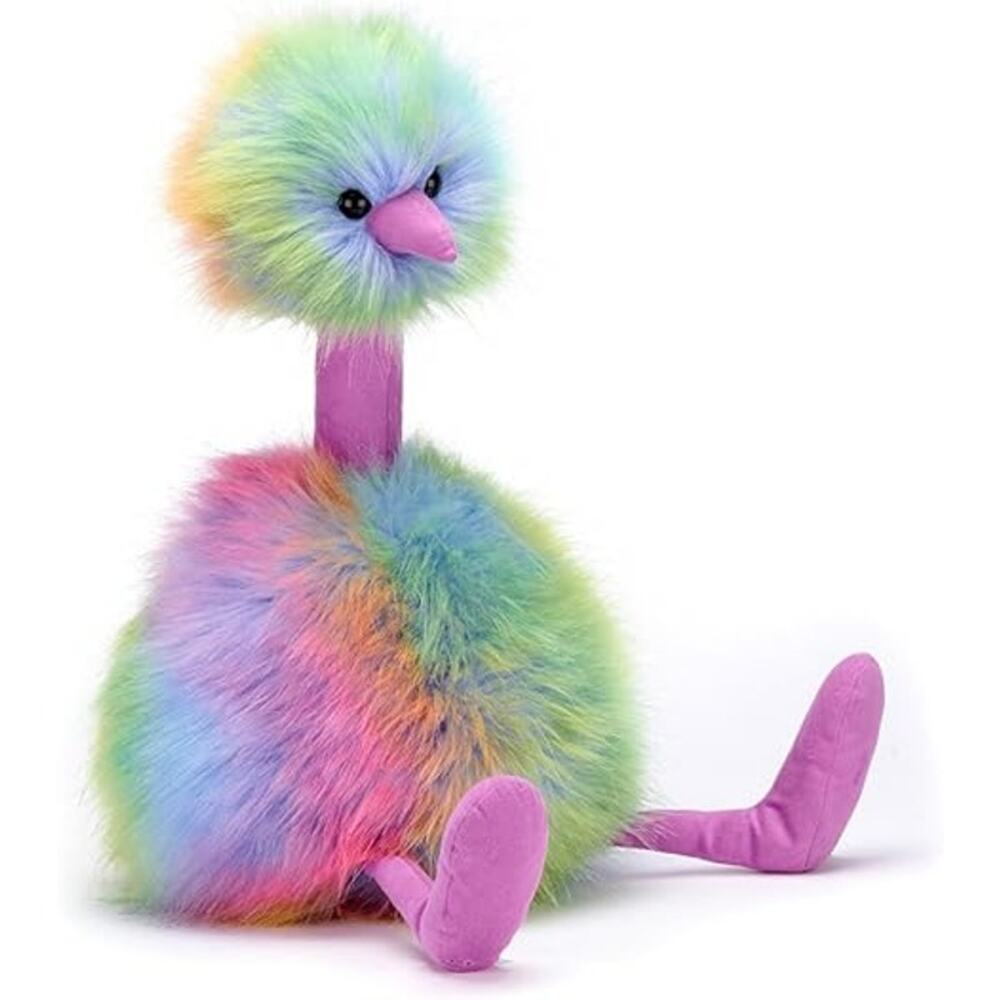 RETIRED Jellycat Rainbow Pom Pom Ostrich Stuffed Animal - Medium, 13"